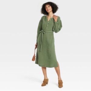Universal Thread Green Peasant Bishop Sleeve V-Neck Sundress Small